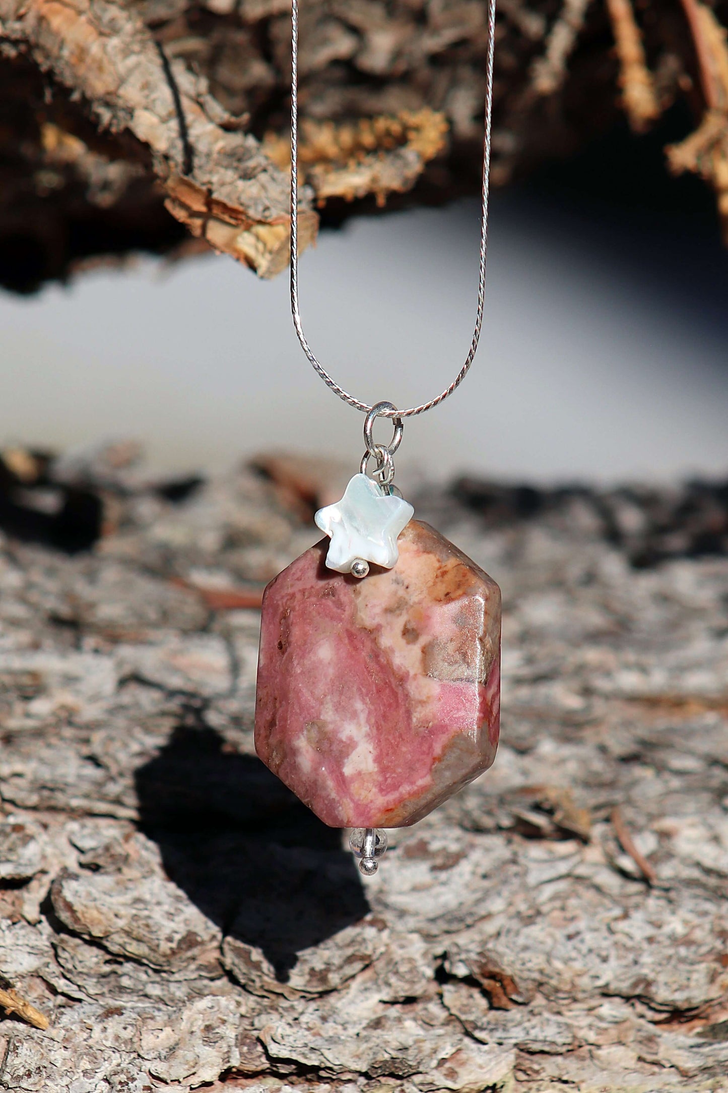 Rhodonite Hexagon with Shell Star