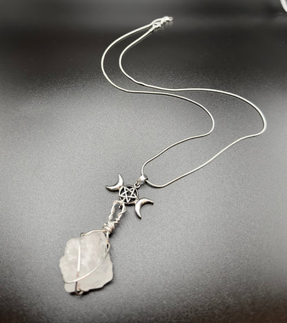 Raw Quartz Triple Goddess Necklace