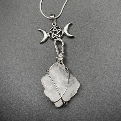 Raw Quartz Triple Goddess Necklace