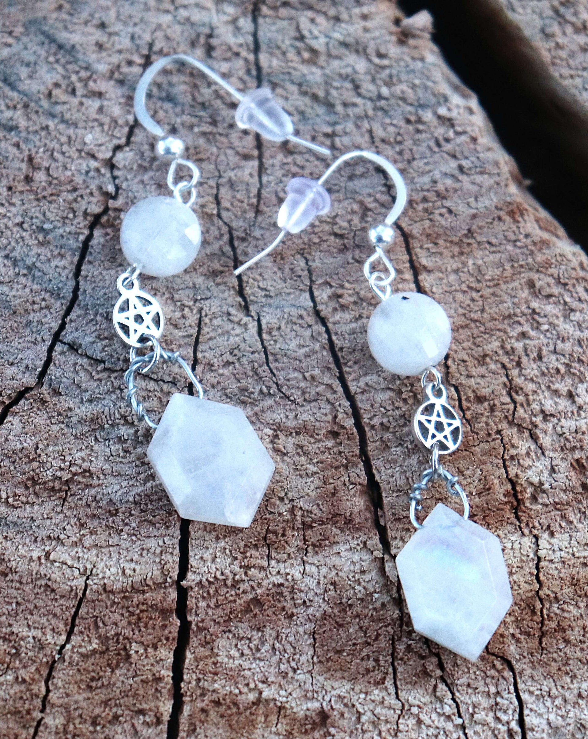 Double Rainbow Moonstone Gold earrings | Dangly dropshaped and round (Sold Out Double Rainbow Moonstone Gold earrings | Dangly dropshaped and round (Sold Out
