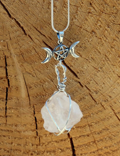 Raw Quartz Triple Goddess Necklace