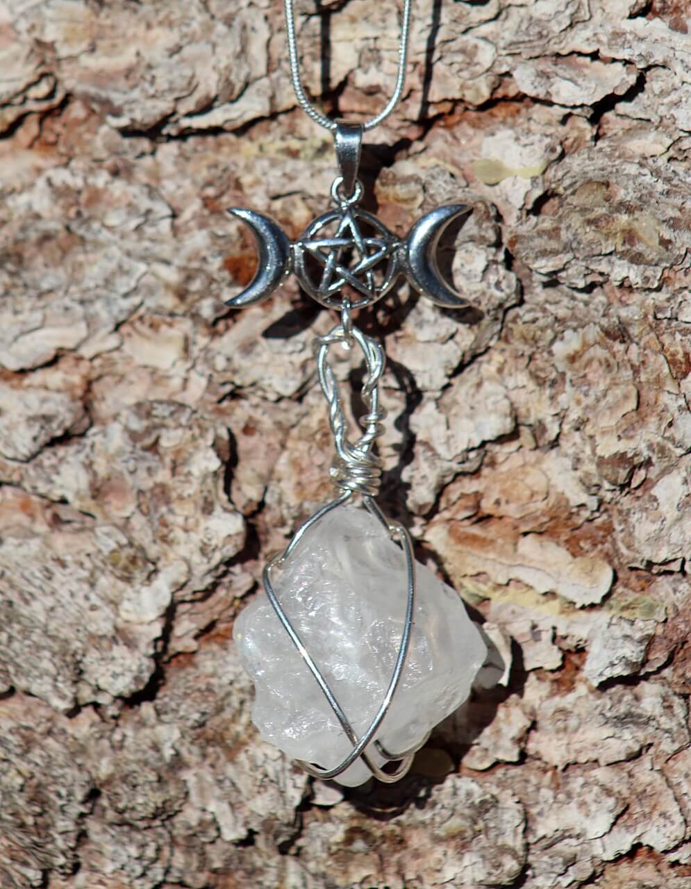 Raw Quartz Triple Goddess Necklace