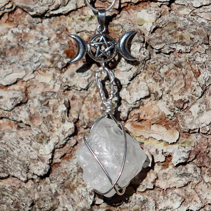 Raw Quartz Triple Goddess Necklace