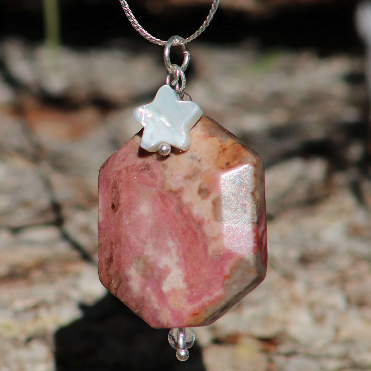 Rhodonite Hexagon with Shell Star