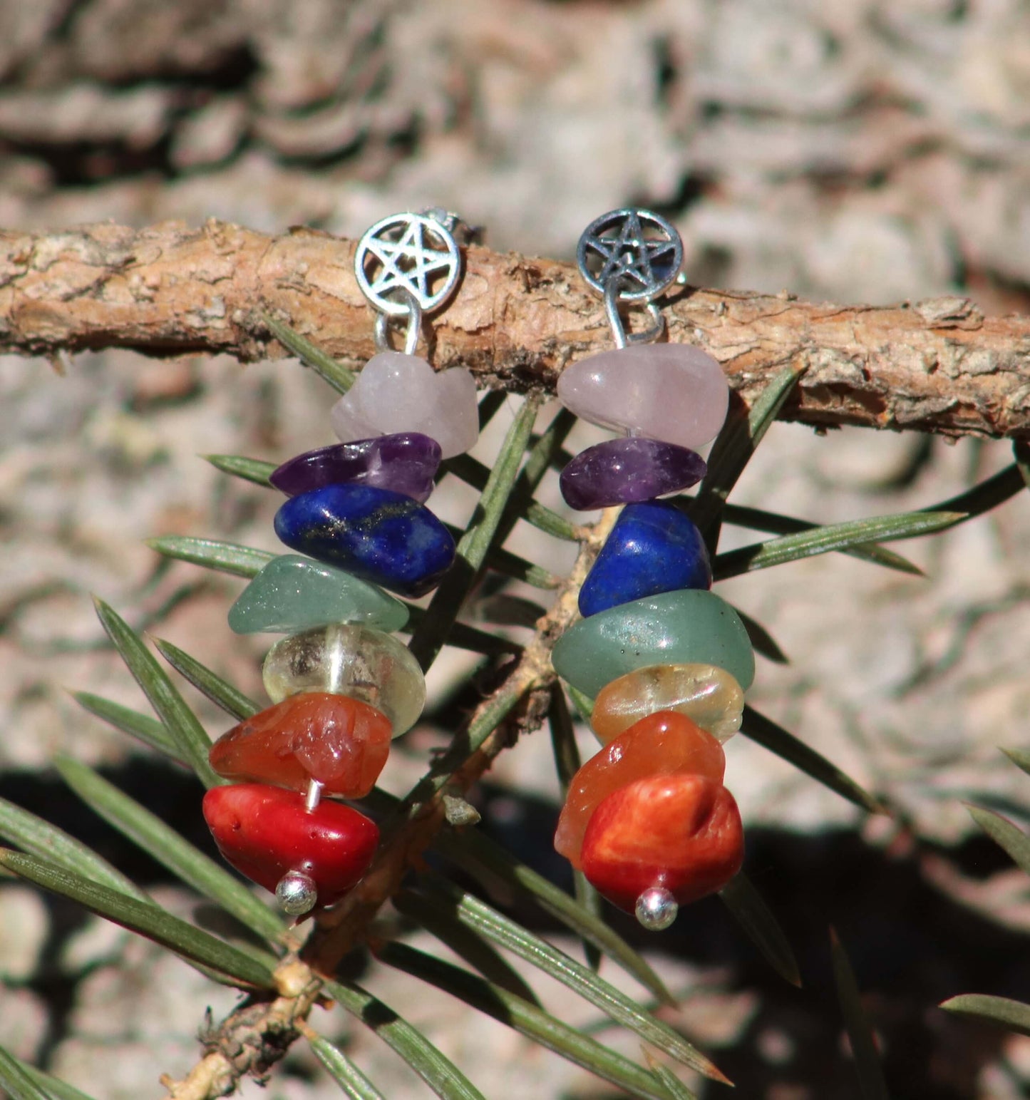 7 Chakra Pentagram Earrings