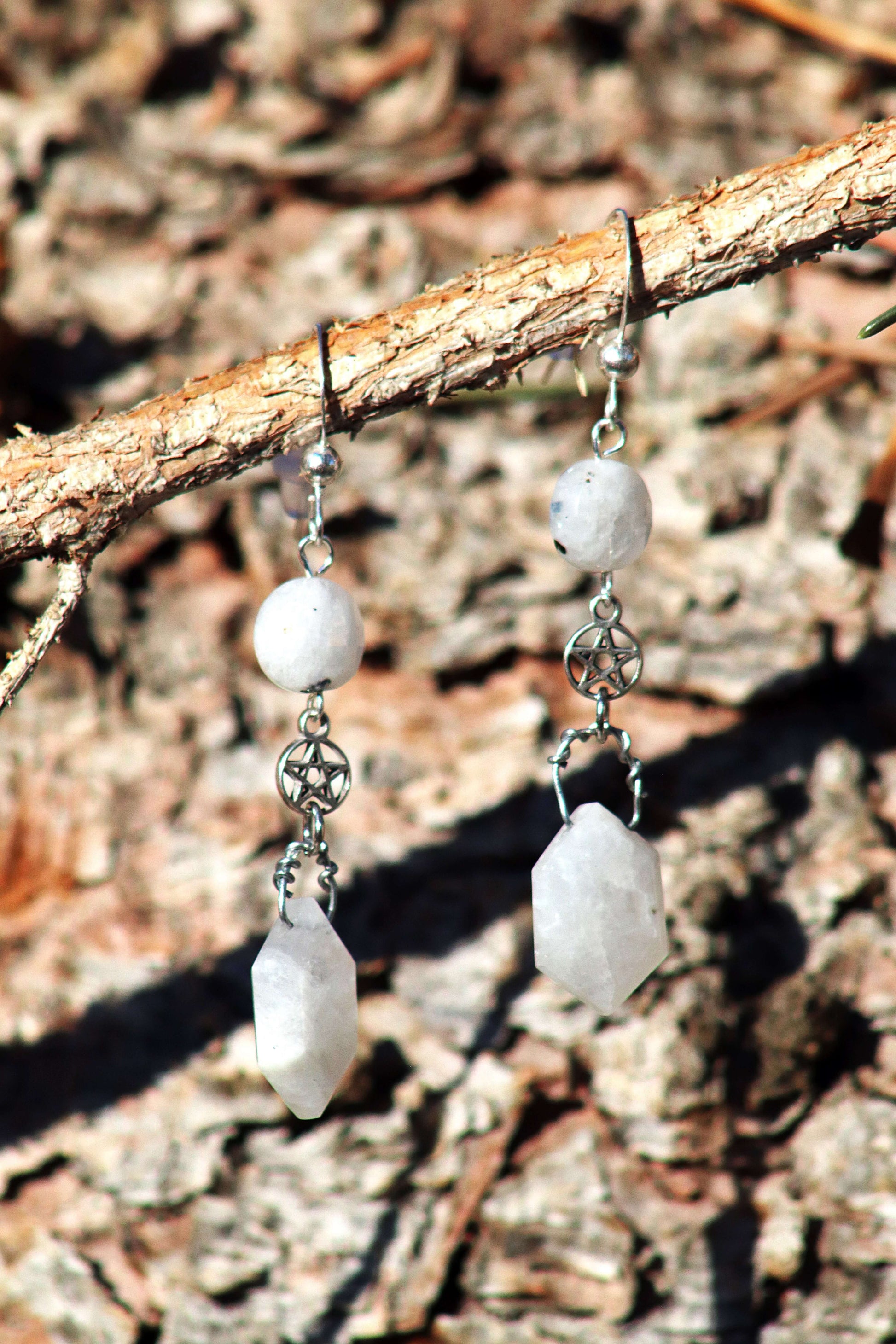 Moonstone Pentagram Dangle Earrings