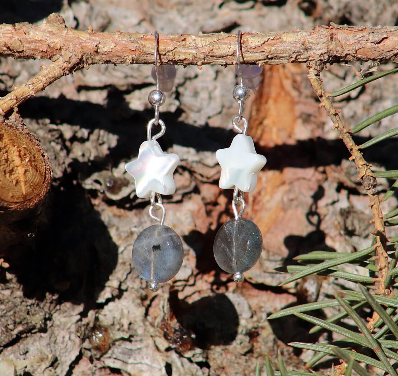 Labradorite Shell Earrings